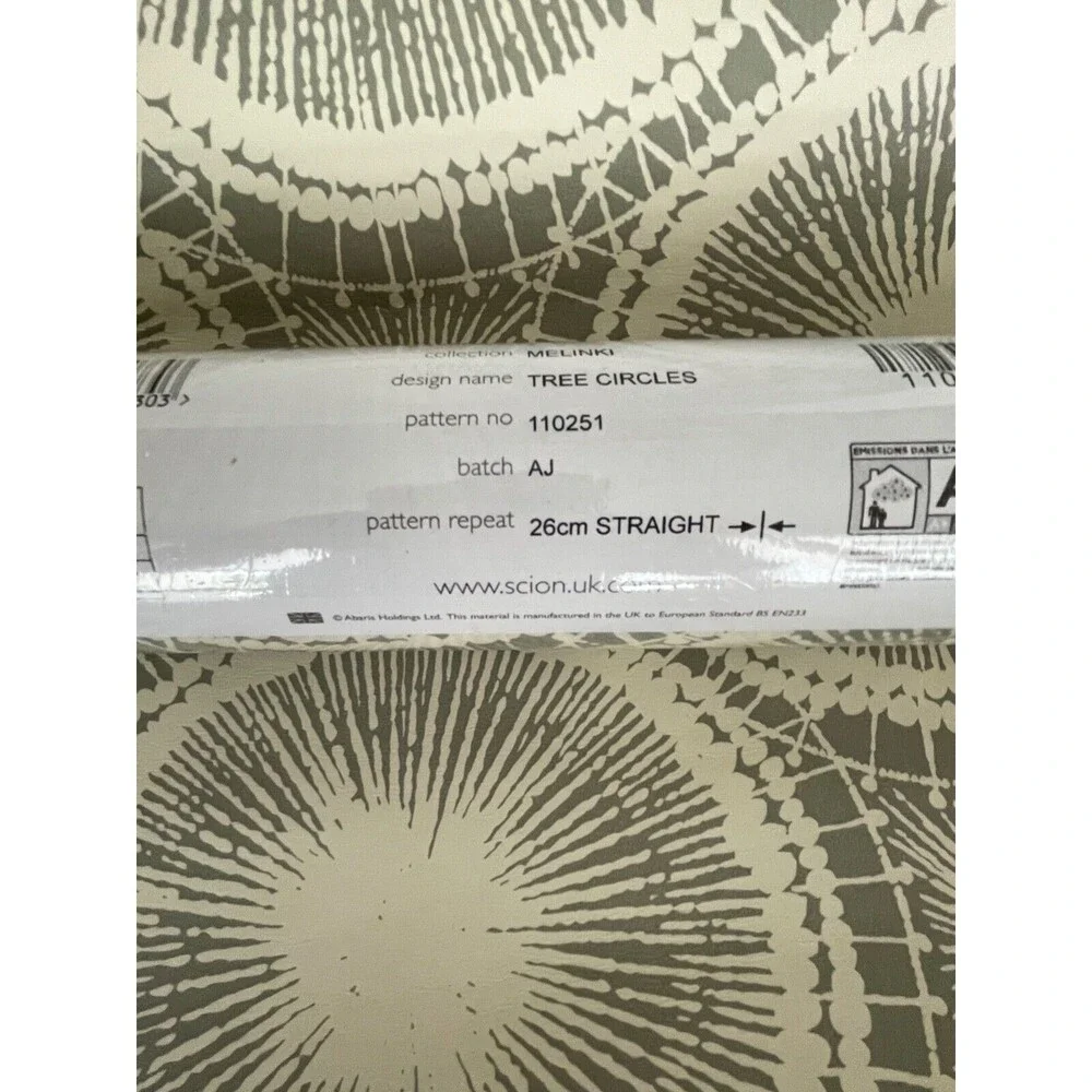 1 Roll of Scion Melinki Wall Paper Tree Circles No 110251 Beige/Gray NEW